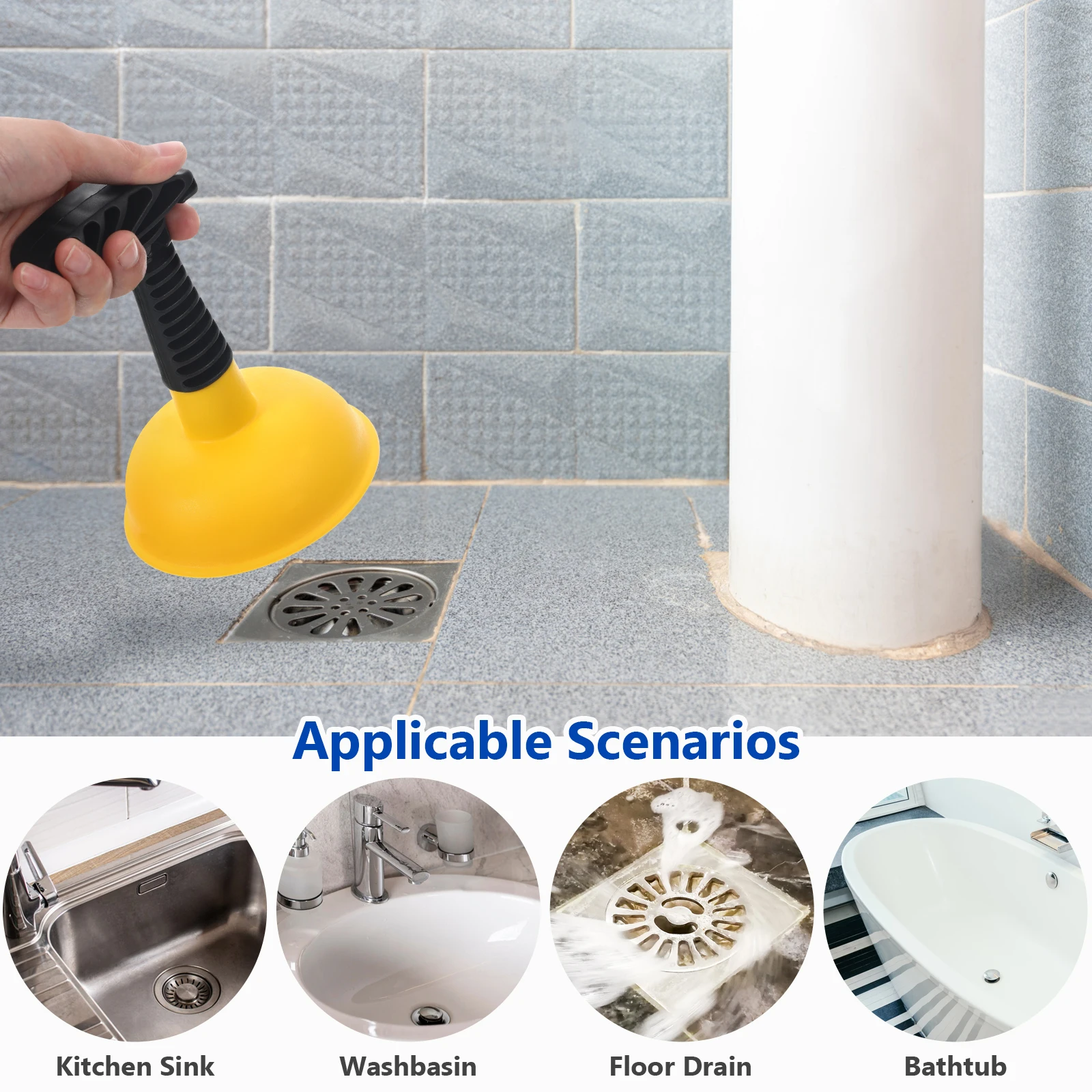 

2pcs Heavy Duty Toilet Plungers Bathroom Unclog Tools Sink Drain Uncloggers For Home Office Hotel Use Ergonomic Long Handle