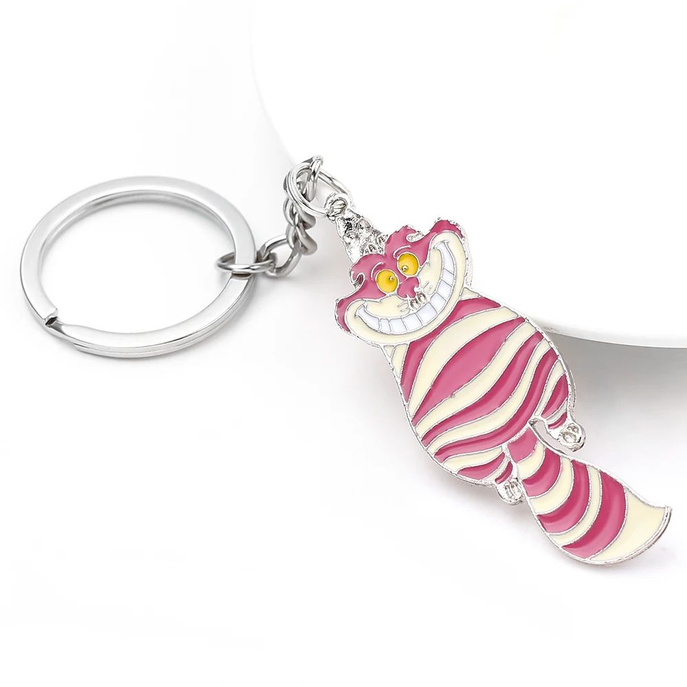 Anime Alice in Wonderland Keychain Cute The Cheshire Cat Enamel Pendant Keyring Cartoon for Men Women Jewelry Decoration Gift