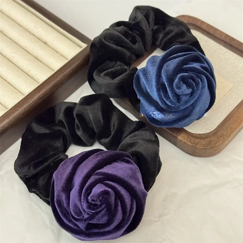 

Rose Flower Hair Ties Elegant Velvet Hair Bands for Women Cute Rose Flower Scrunchie Elastic HairBands 머리끈 Резинки Для Волос