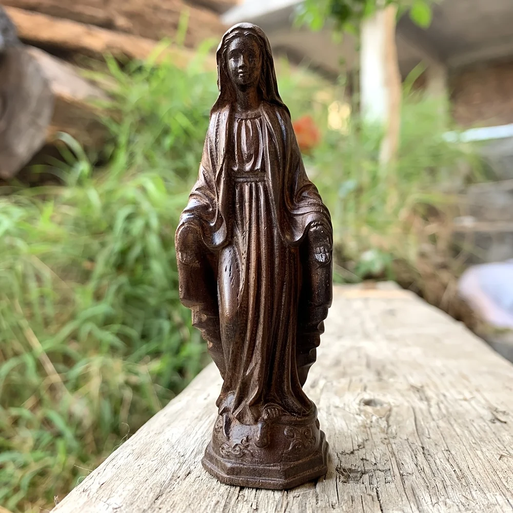 Estátua de Madeira Esculpida à Mão da Virgem Maria de 3,85 Polegadas, Estilo Artístico, Ideal para Decoração de Casa, Quarto, Presente Masculino, Presente de Volta às Aulas, Decoração de Escritório, Decoração de Centro de Mesa, Sala de Estar, Ornamento de
