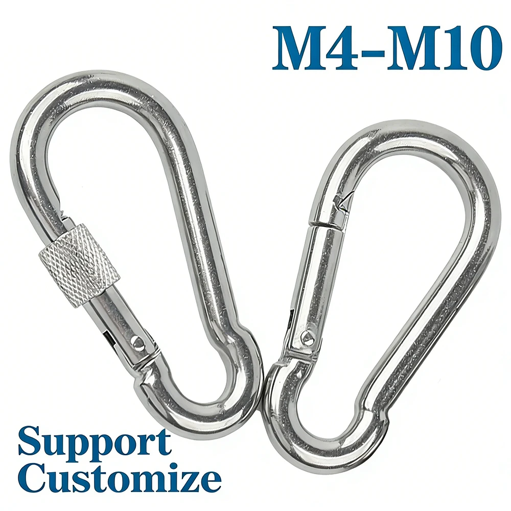 

M4 M5-M10 304 Stainless Steel Spring Snap Carabiner Quick Link Lock Ring Hook snap shackle Chain Fastener Hook Support Customize