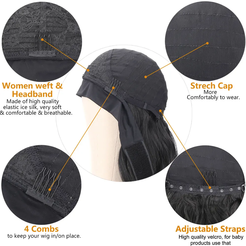 Peruca headband reta para mulheres, perucas sintéticas, resistente ao calor, preto, marrom, misturar cores, 20-30 Polegada