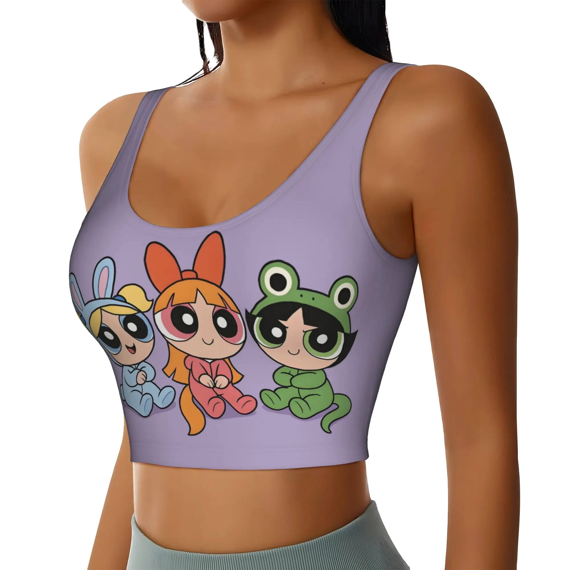 Custom Poweres Anime Puffes High Impact Sports Bras for Women Buttercup Blossom Bunny  Seamless Workout Running Crop Tank Tops