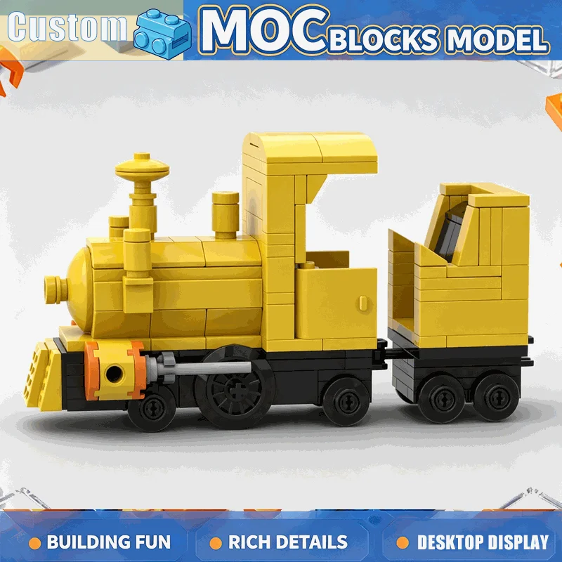 225PCS Yellow Vintage Steam Locomotive Railway Train Building Blocks Vehicle Model DIY Assembly Creative Display Collection Toy
