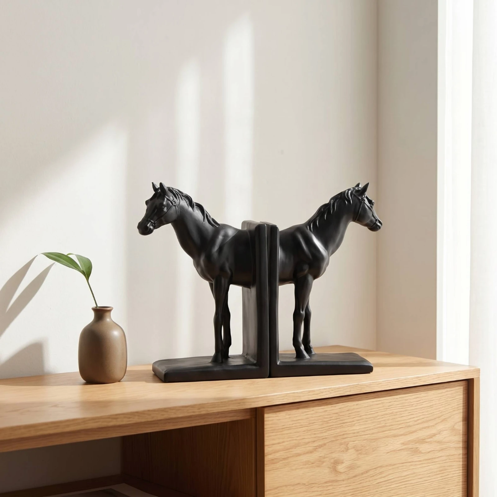 Horse Bookends Matte Sculpted Bookends Book Holders Functional Decor Compact for Bookshelf, Study