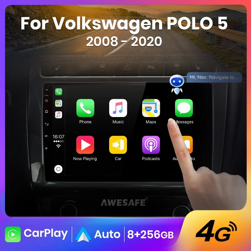 AWESAFE Wireless CarPlay Android Auto Radio for VW Volkswagen POLO 5 sedan 2008 - 2020 Car Multimedia Player GPS 2 din autoradio