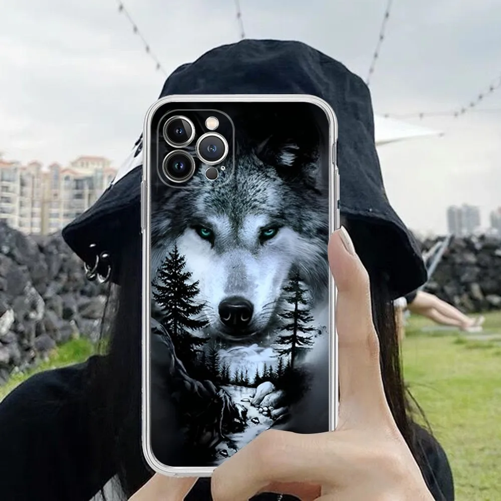 The Wolf casing ponsel Mini untuk iPhone, casing ponsel serigala untuk iPhone 15 14 11 12 13 Mini Pro XS Max Cover 6 7 8 Plus X XR SE 2020 Funda