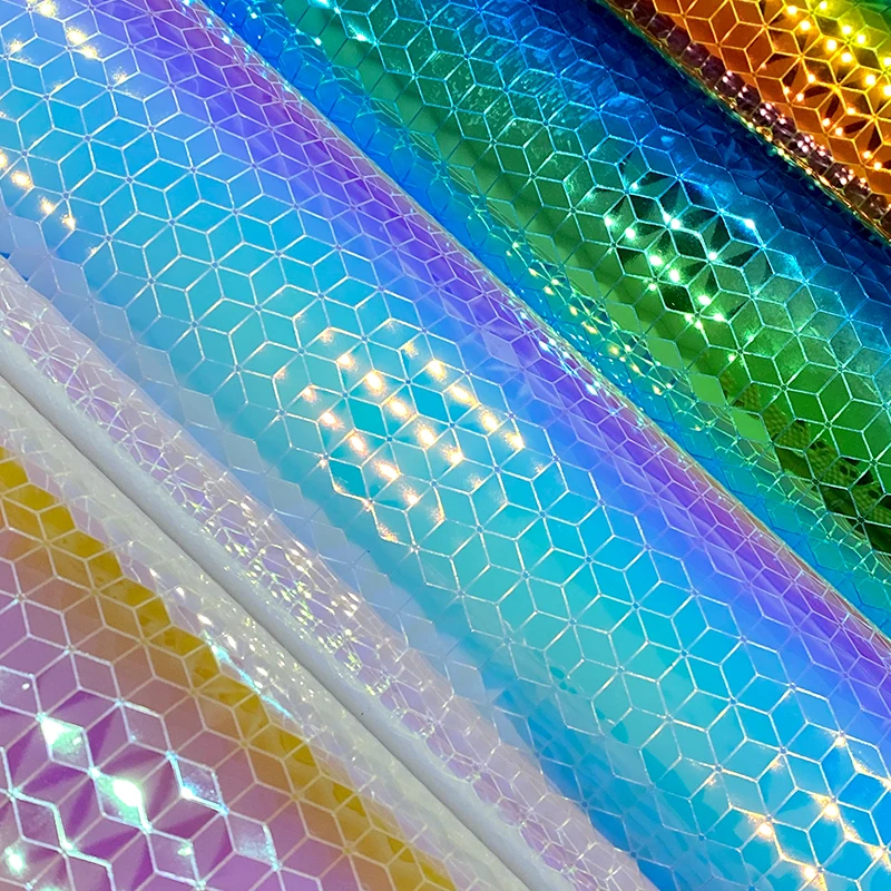 Holographic Vinyl Fabric Faux Leather Sheets Bag Material PVC Transparent Acetate for bows Crafts Diy Sewing Material 30x135cm