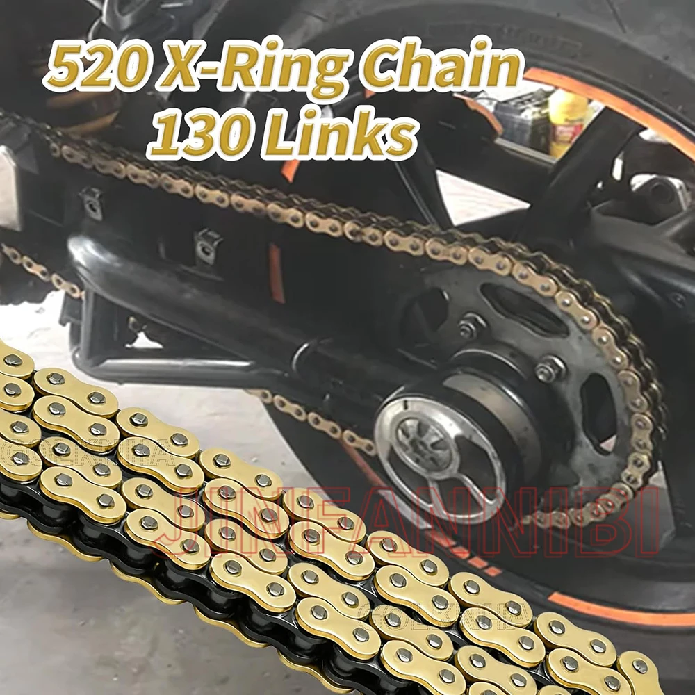 520 X-Ring Chain 130 Links with Master Link,Heavy Duty Motorcycle Gold Chian, Powersports Drive Chains