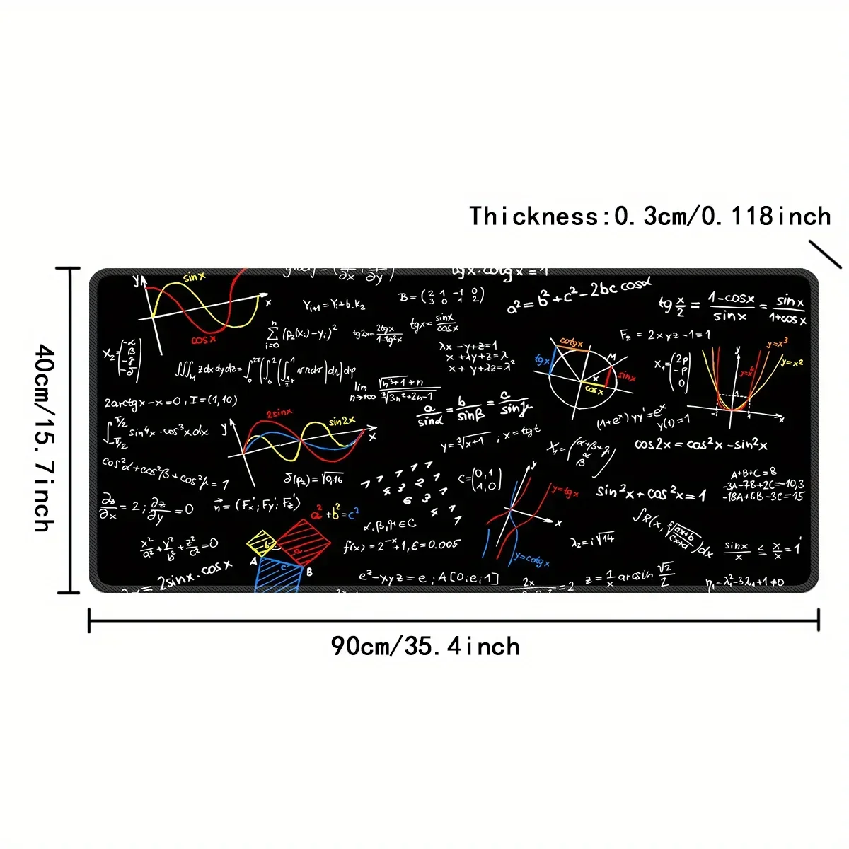 Testo di equazione matematica e chimica Tappetino per mouse nero grande in gomma antiscivolo per ufficio, studio, scrivania, accessori da scrivania