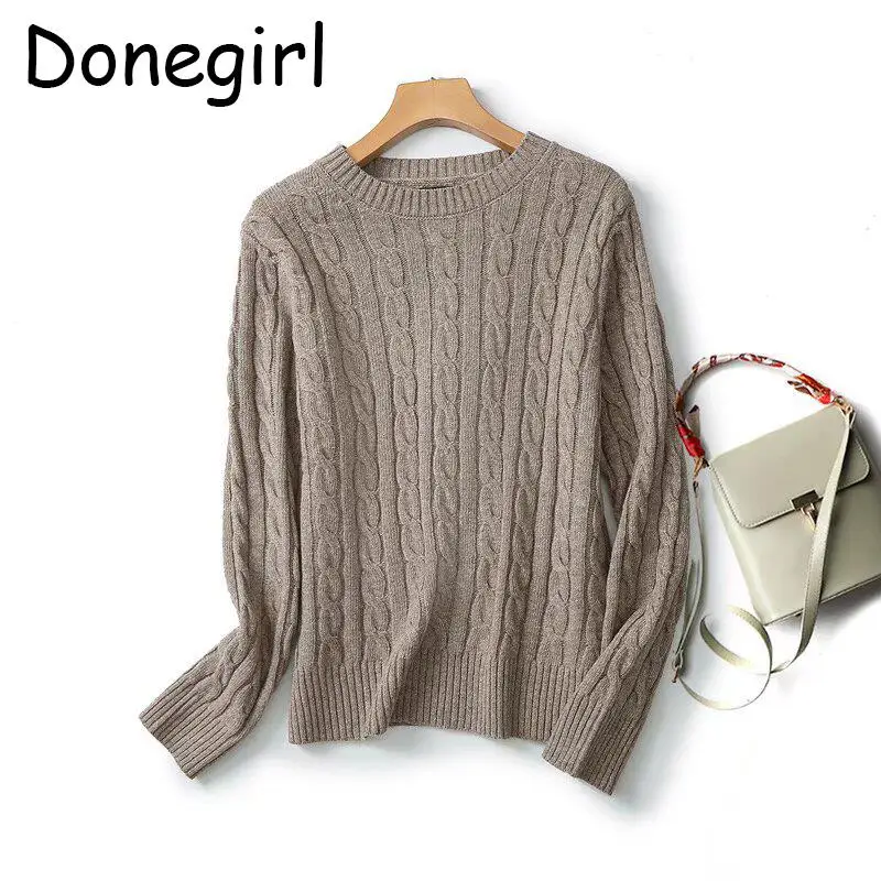 

Donegirl 2024 New Spring Autumn Women Fashion Round Neck Twist Weave Knitted Sweater Pullovers Solid Versatile Tops Female Chic