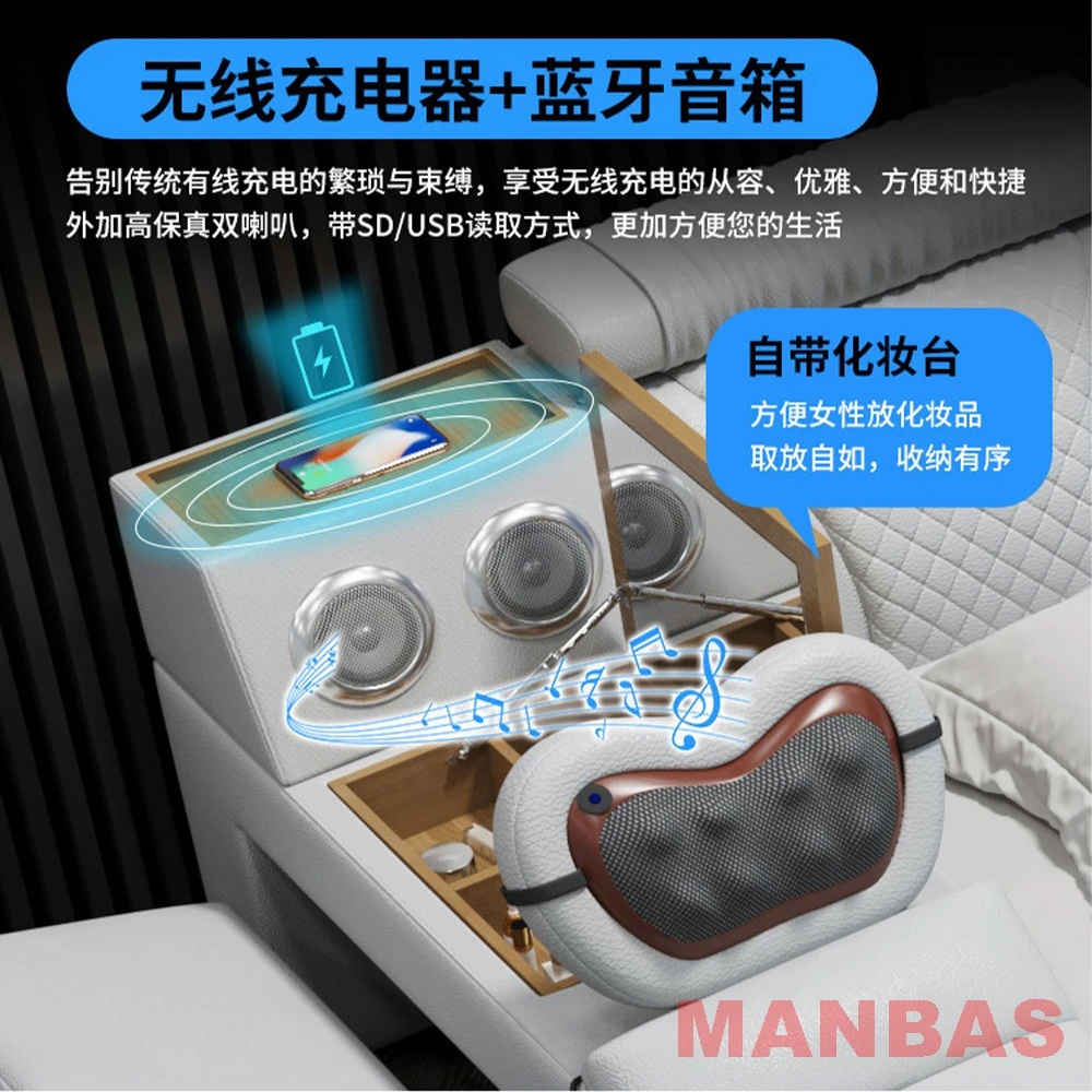 MINGDIBAO Tech Smart Bed - Genuine Leather Upholstery, Multifunctional Bed Frame, Massage, Speaker, Projector and Air Purifier