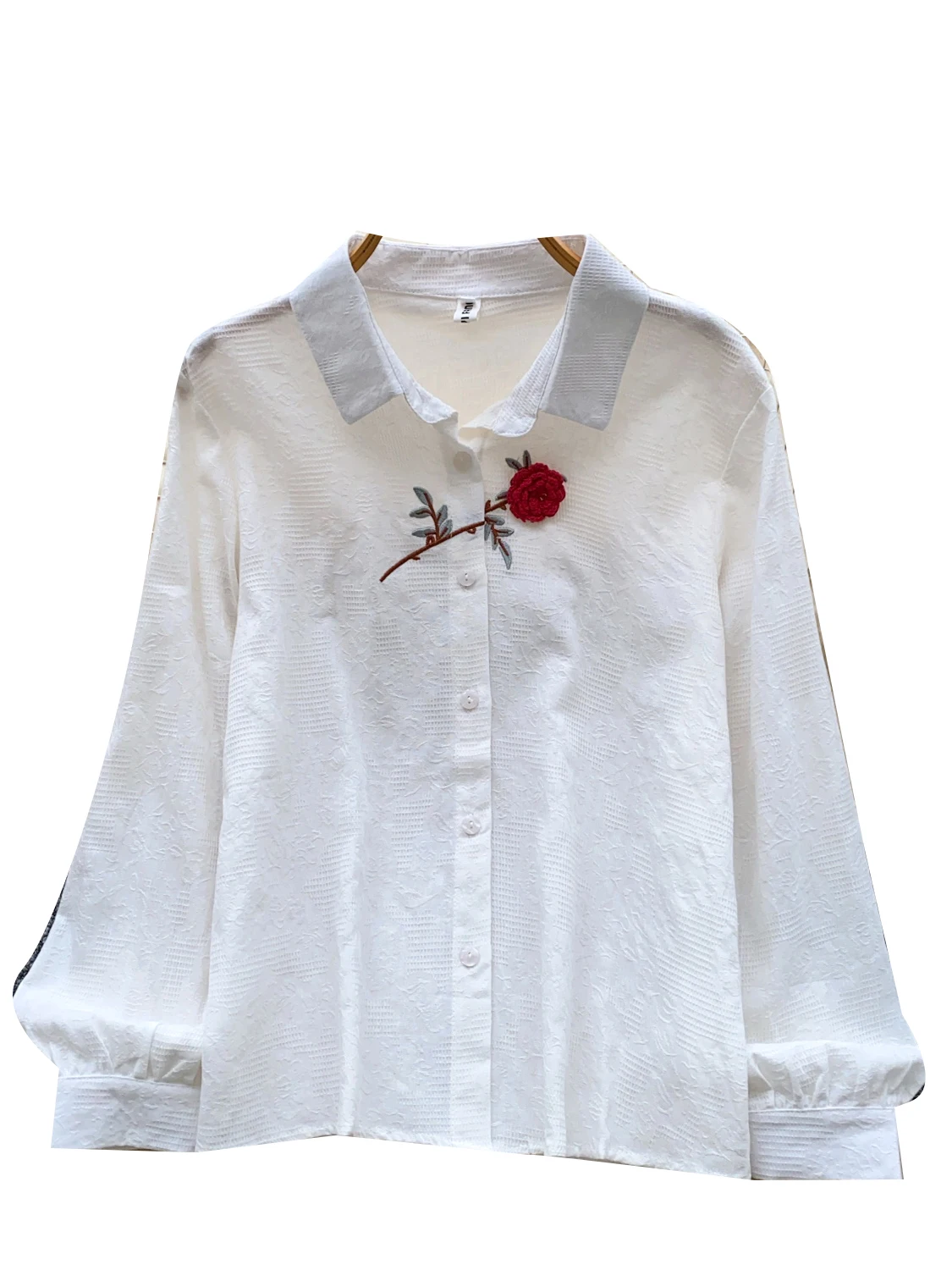 قميص بولو نسائي فاخر مطرز بالورود بأكمام طويلة، قميص فضفاض غير رسمي بطبقة أساسية، نمط كوري، مصنوع من ألياف البوليستر، قابل لل... #2