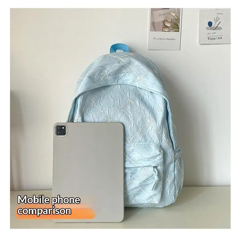 Nylon-Rucksack mit süßem Schleifenmuster, großes Fassungsvermögen, leicht, mehrere Taschen, Schultasche, lässiger Alltagsrucksack für Studenten und Pendler – Detail 11