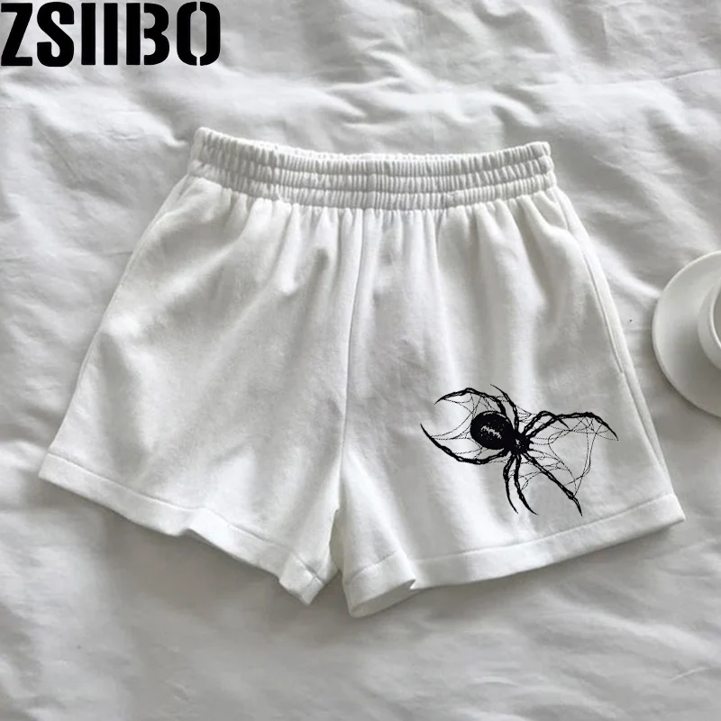 Spider print Y2k Loose Women's Shorts High Waist Star Fun Kitten Print Summer Harajuku Fashion Sports Sweatpants Beach Y2K