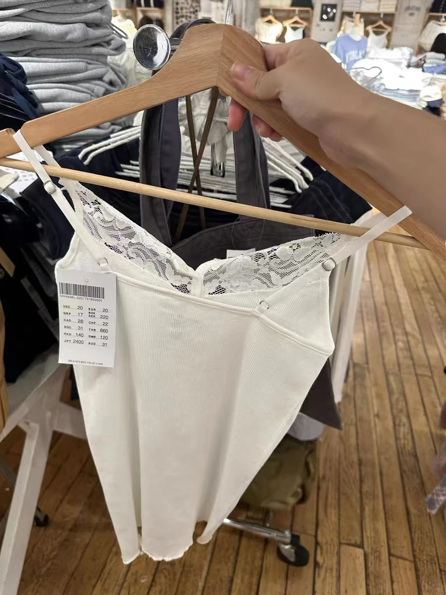 Camisetas sin mangas acanaladas con botones de encaje blanco para mujer, camisola recortada de algodón sin mangas con cuello en V, Top corto ajustado informal con lazo liso Y2k