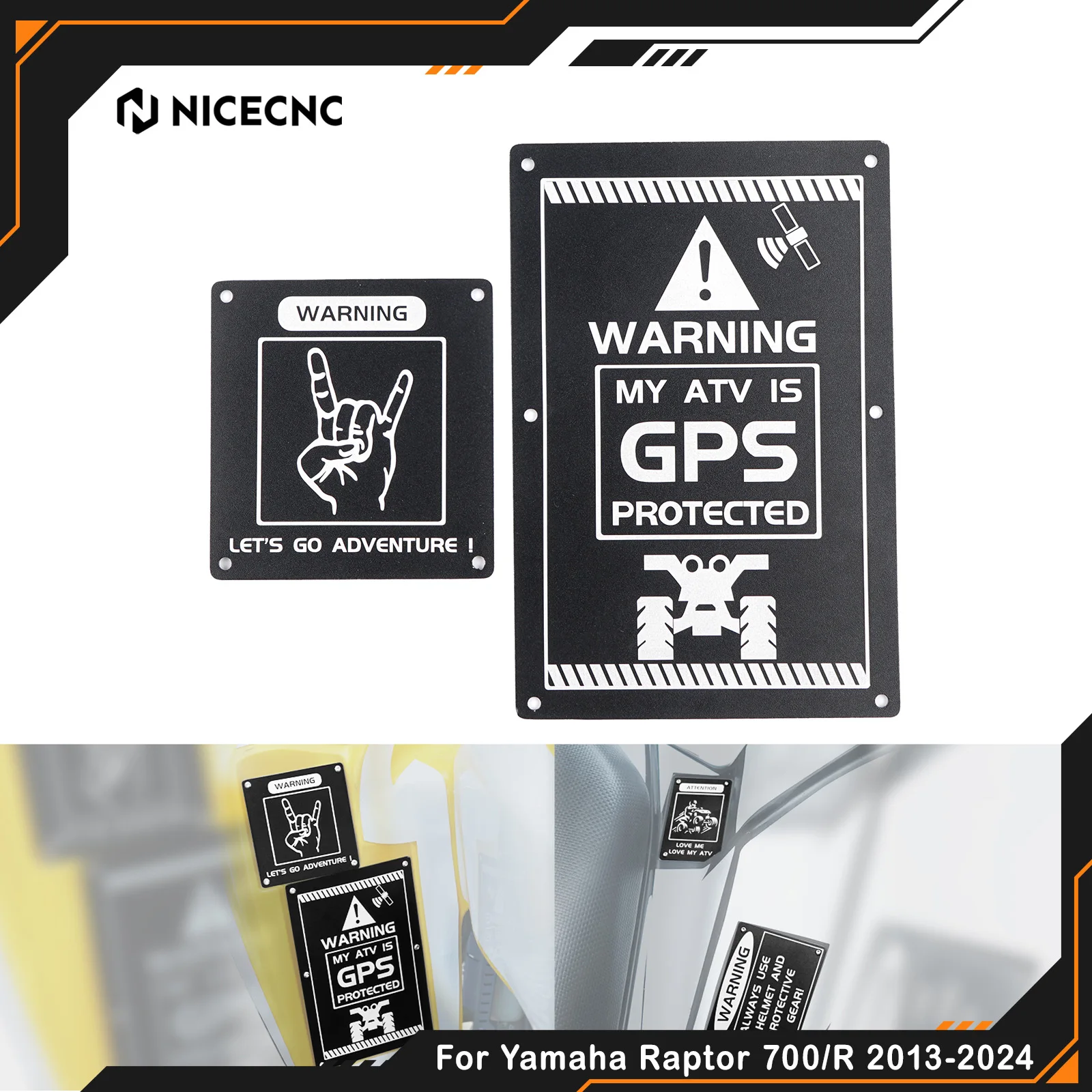 NICECNC For Yamaha Raptor 700 Raptor 700R 2013-2024 Sign Plate Laser Carving Pattern YFZ450R 2014-2024 Rust Free Easy Mount