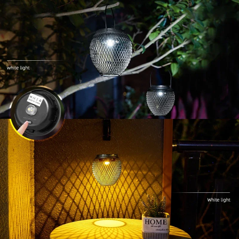 Lámparas de Arte de hierro de melocotón para exteriores, lámpara colgante Retro LED Solar para paisaje, decoración de balcón, iluminación de jardín, luces de patio