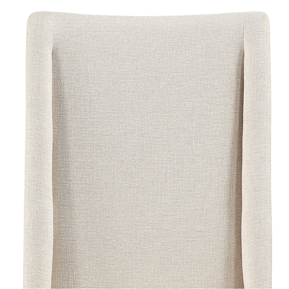 Modern Upholstered Dining Chair Set of 2 Wingback Design Solid Wood Legs Durable Polyester Fabric Easy Care Indoor Use