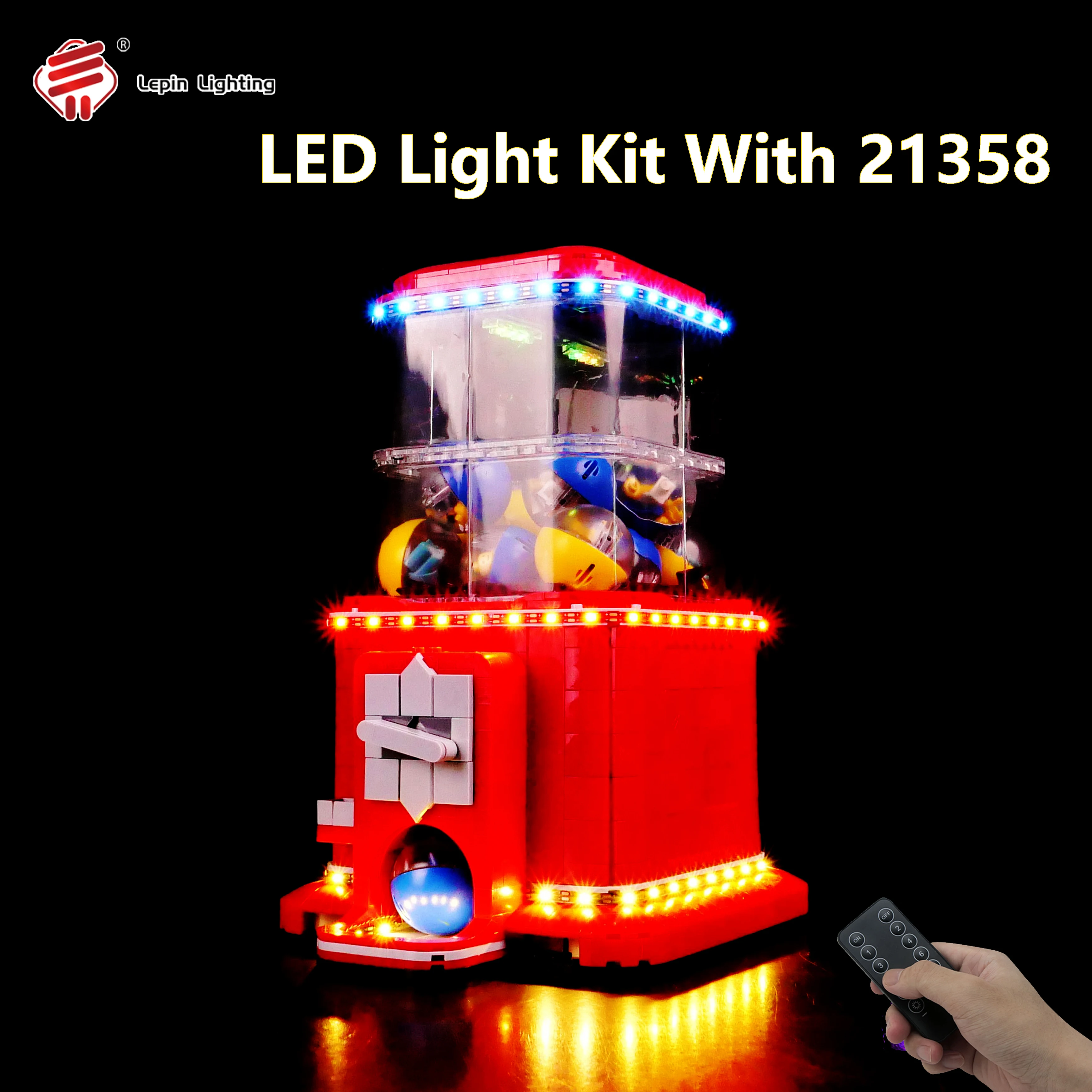 مجموعة إضاءة LED DIY متوافقة مع مكعبات بناء آلة Gashapon الرجعية 21358 نموذج عرض ملحقات الإضاءة للتحكم عن بعد