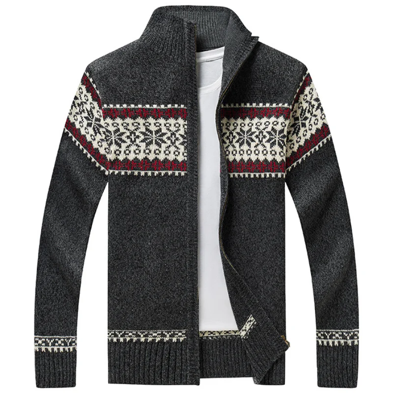 

Autumn Winter Sweaters Men's full Zipper Jacquard Slim Fit cardigan Stand Neck sweatercoat Trendy Casual Knitted clothing 5XL