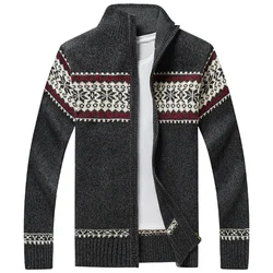 Men's Fair Isle Snowflake Full Zip Fleece Lined Cardigan - Vintage Nordic Knit Winter Warm Sweater Jacket for Casual Wear