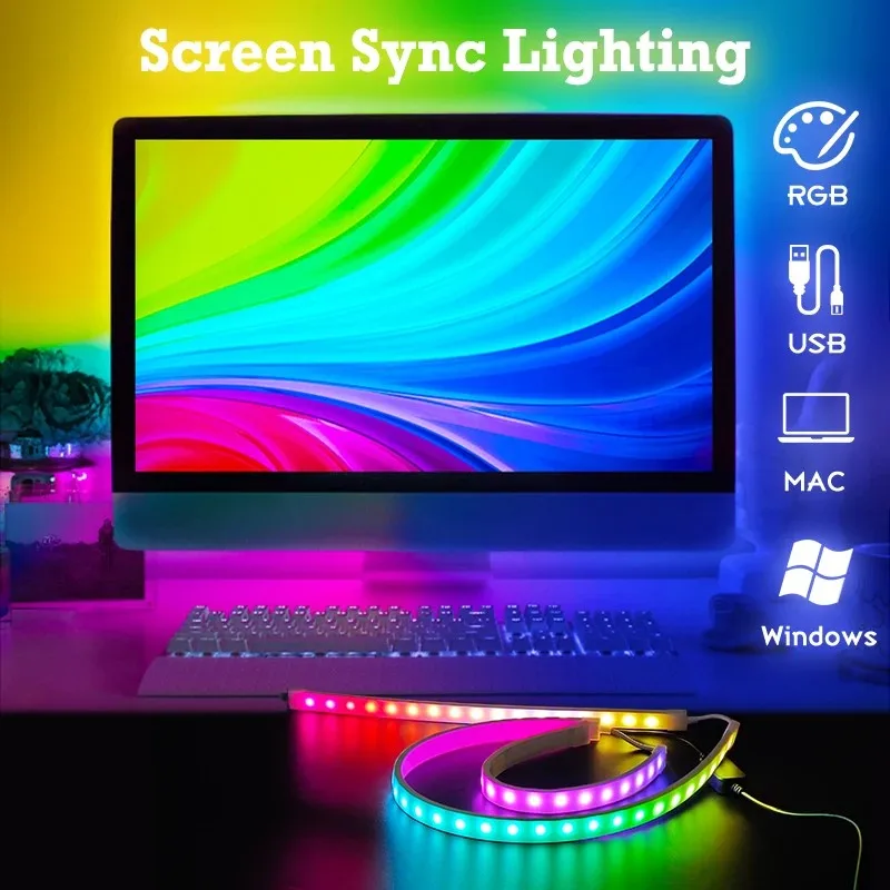 27-34 Inch Pc Computer Monitor Backlight Screen Color Sync Smart Control Led Strip Light Suitable For Macos13+ Windows 10 11