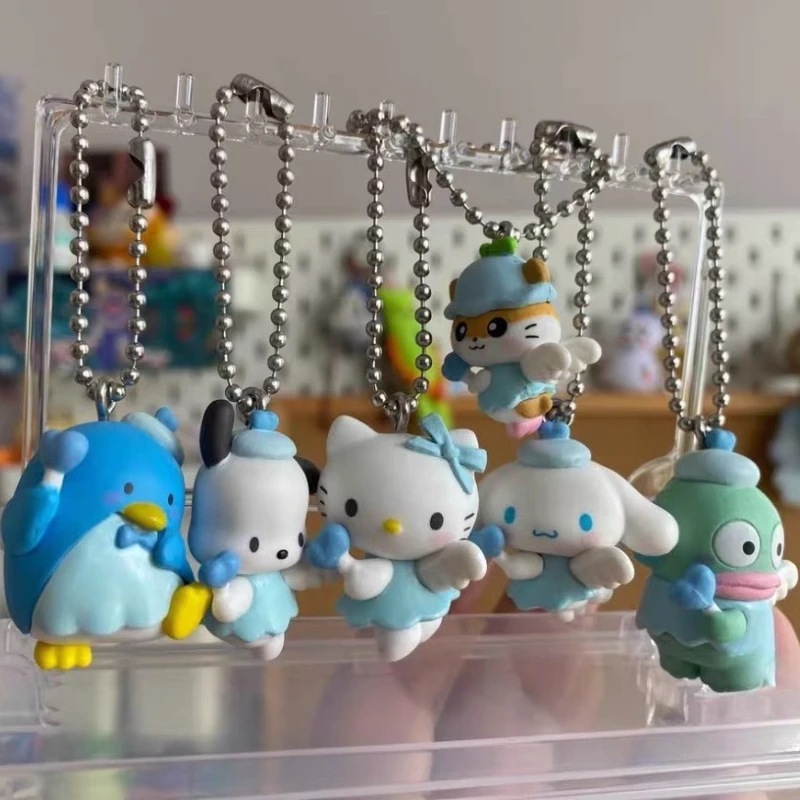 

Anime Figure Sanrio Hello Kitty Cinnamoroll Pochacco Hangyodon Blind Box Toys Angel Shaped Bag Pendant Decoration Kids Gifts