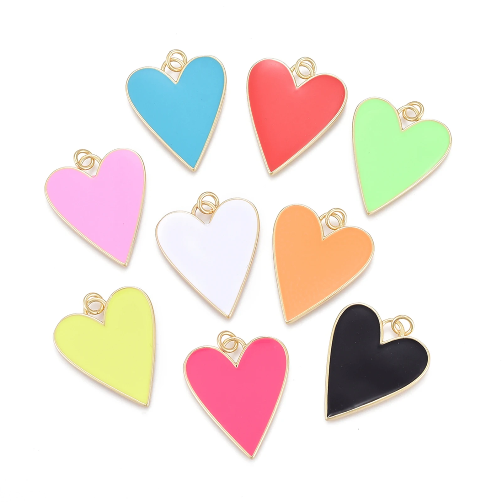 Pandahall 5Pcs Random Color Heart Shape Brass Enamel Pendants Long-Lasting Plated Charms For Necklace Bracelet Jewelry Making