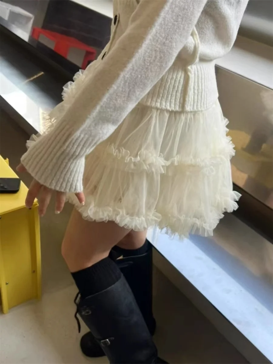 Unique SEI Street Sle Gentle Girl Me Layered Cake Vintage Versatile Slimming Puffy f-length ort Skirt High Waist Kor...