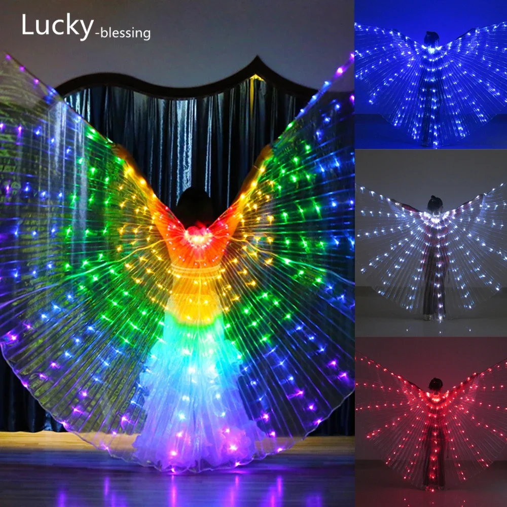 Rainbow Color LED Adult Circus Glowing Cape Butterfly Wings Costume Halloween Party Belly Dance Accessory Isis Wings Dancewear