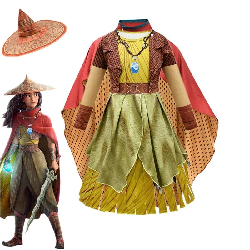 ♥2026 New The Last Dragon and R-Raya Costume Halloween for Kids Anime Cosplay Clothes Princess dress Children Perfor ♥♥★