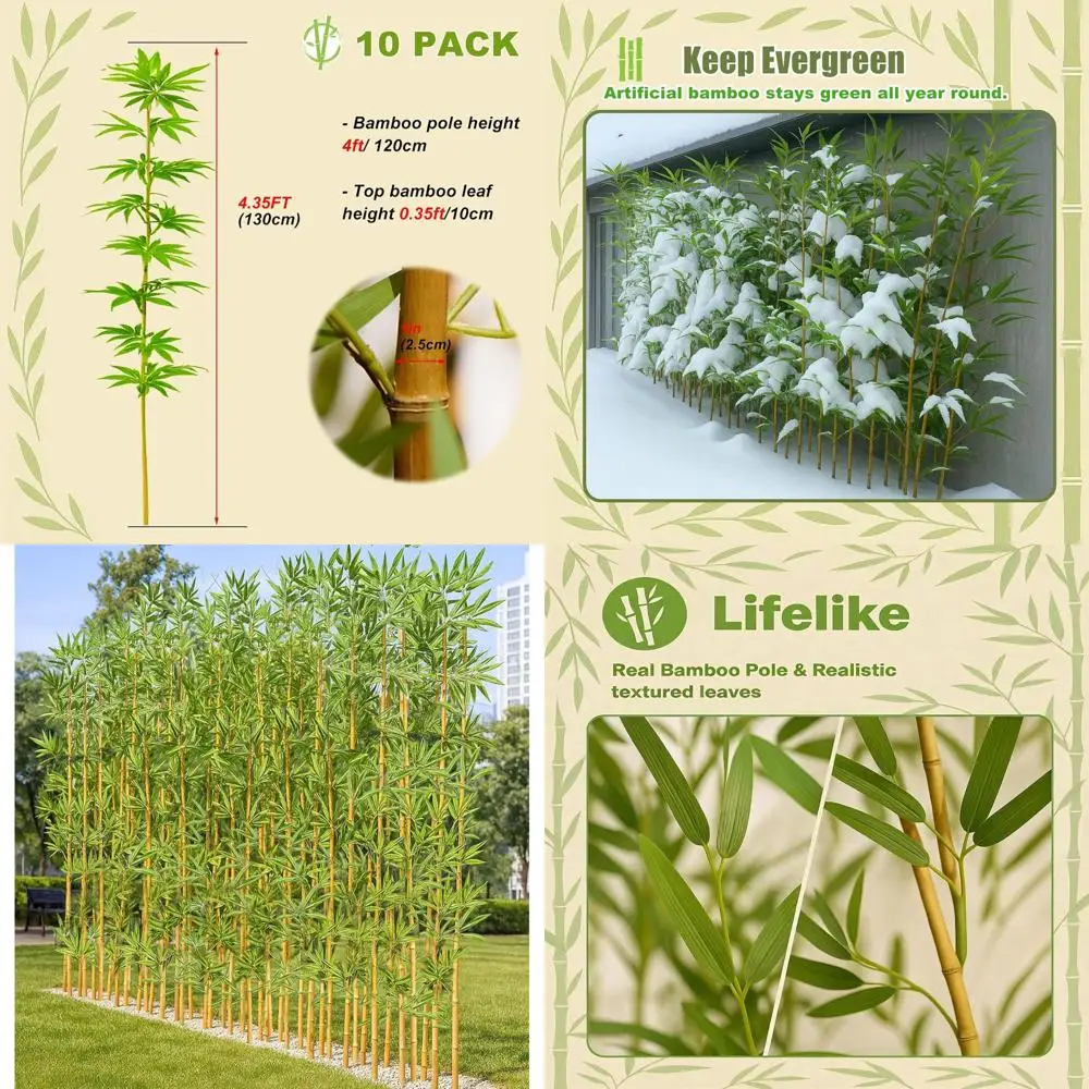 

10 Pack 4ft Artificial Bamboo Plants for Outdoor Patio and Garden Privacy