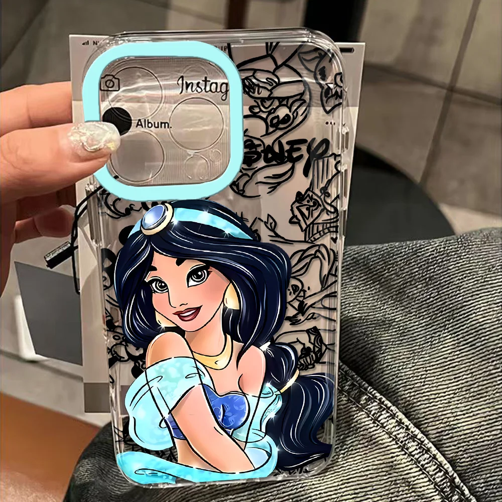 Disney Princess Jasmine Print Clear Space Phone Case For iPhone 11 12 13 14 15 16 Pro Max Mini X Xs XR 7 8 plus Se2020 Transpa