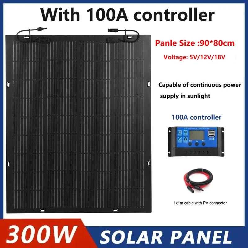 110V/220V Power System 300W PET Solar Panel+100A Charge Controller+12000W 10000W Inverter Power Generation Kit for Home Outdoor