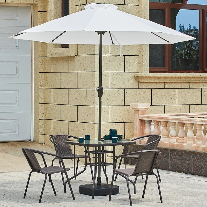 

Outdoor table and chair courtyard leisure with umbrella rattan chair outdoor balcony open-air chair waterproof sunscreen wrought