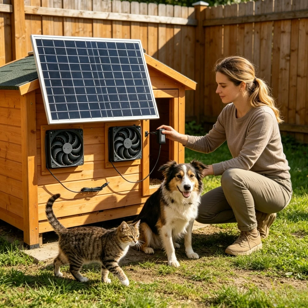 Solar Powered Dual Vent Exhaust Fan Kit All Weather Outdoor Use Air Cooling Circulator for Poultry House Plant Green Hut Dog