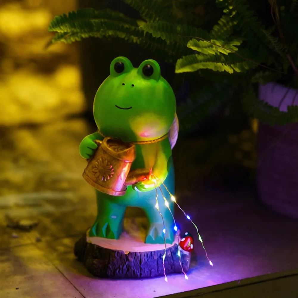 Solar Powered Frog Garden Light Resin Kettle Statue Outdoor Landscape Decor Waterproof Lawn Sculpture Backyard Ornament