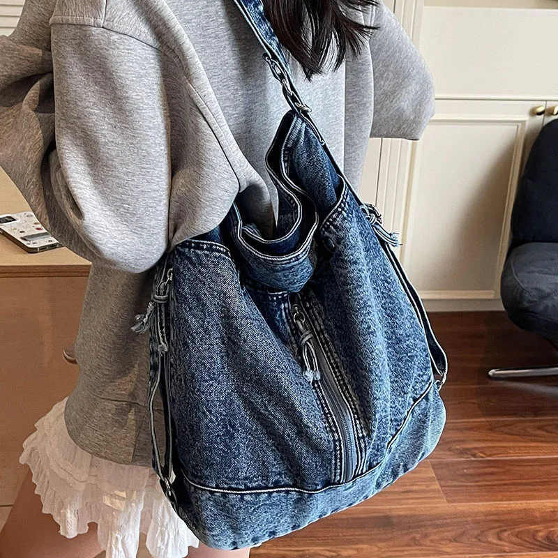 حقيبة كروس يومية من قماش الدنيم 2025 حقيبة كتف واحدة عصرية جديدة لجميع المواسم حقيبة يد نسائية خفيفة الوزن غير رسمية #2