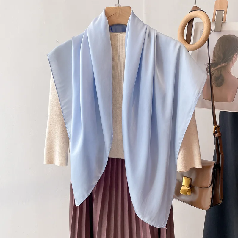 

90cm Solid Colors Neckerchief Hijab Scarf For Women Silk Satin Headband Hair Scarves Female Square Shawls Head Scarfs For Ladies