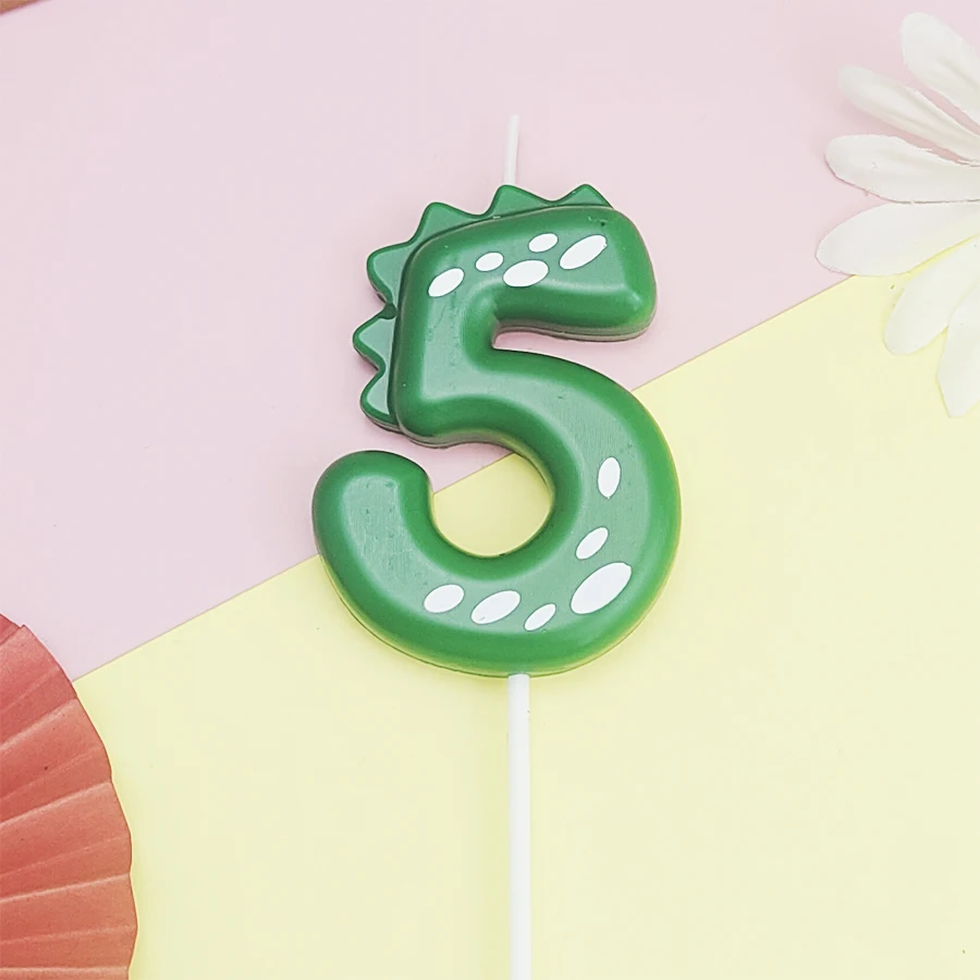 Grüne Dinosaurier-Zahlen 0–9 + 8 Stück grüne Kerzen „Happy Birthday“-Kuchenkerze für Kinder, Prinz, Party, Cartoon-Dinosaurier-Dekoration – Detail 17
