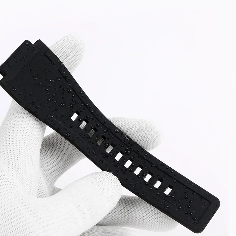 Soft Rubber Watch Strap for Bell &Ross BR-01 BR-03 Series Black Convex Mouth 24x35mm Pin Buckle Watch Band Replacement Wristband