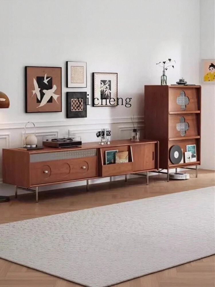 

LX Rubber Wood Vintage Floor-standing Solid Wood TV Cabinet Coffee Table