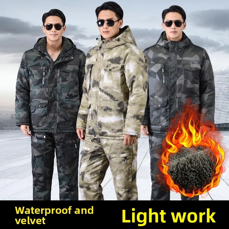 

Мужская зимняя рабочая куртка из хлопка с флисовой подкладкой, утолщенная, камуфляжная, водонепроницаемая, большой размер, спецодежда для защиты труда
