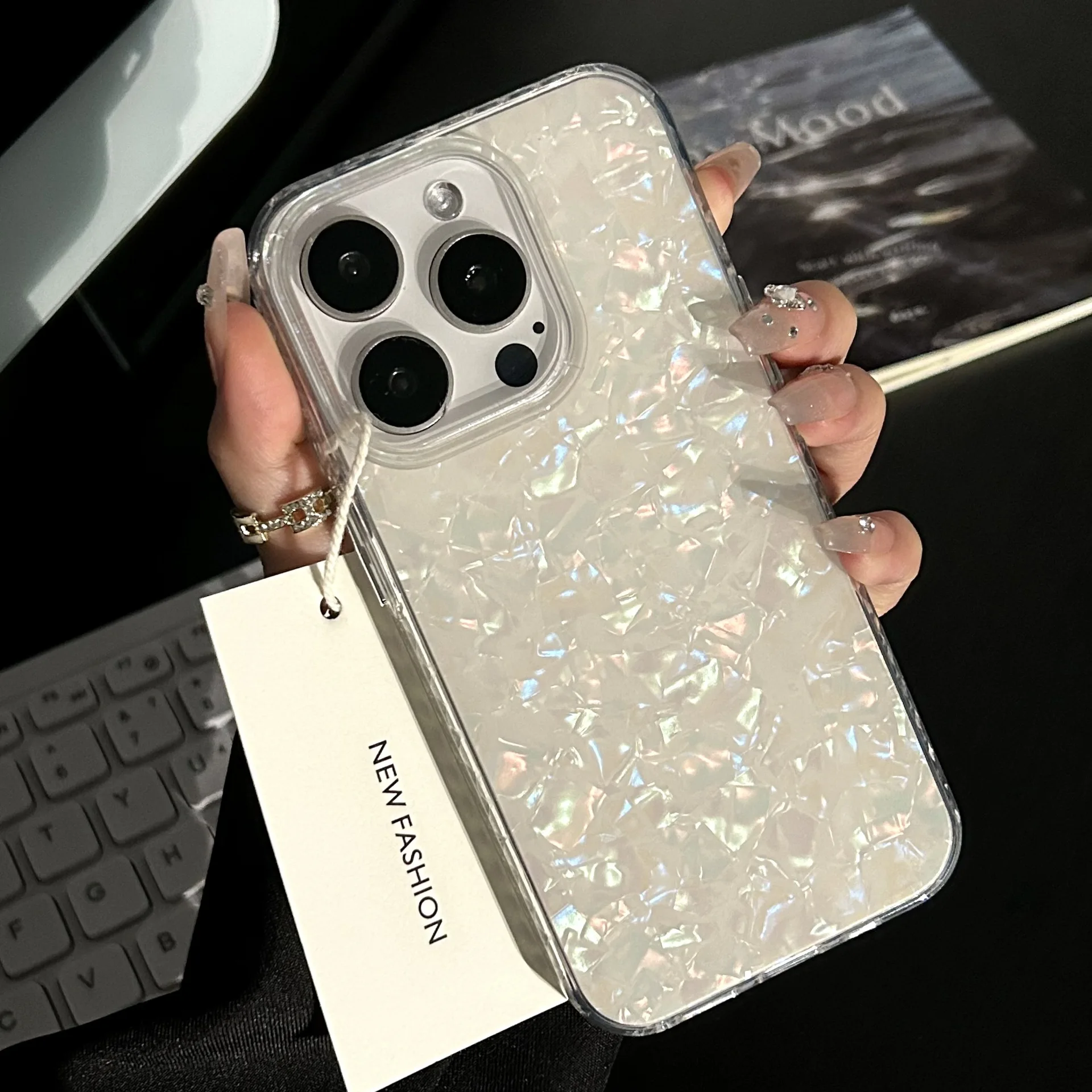 Luxury Glitter Shell Pattern Laser Phone Case For iPhone 11 12 13 14 15 16 Pro Max X XR XS 7 8 Plus Soft IMD Shockproof Cover