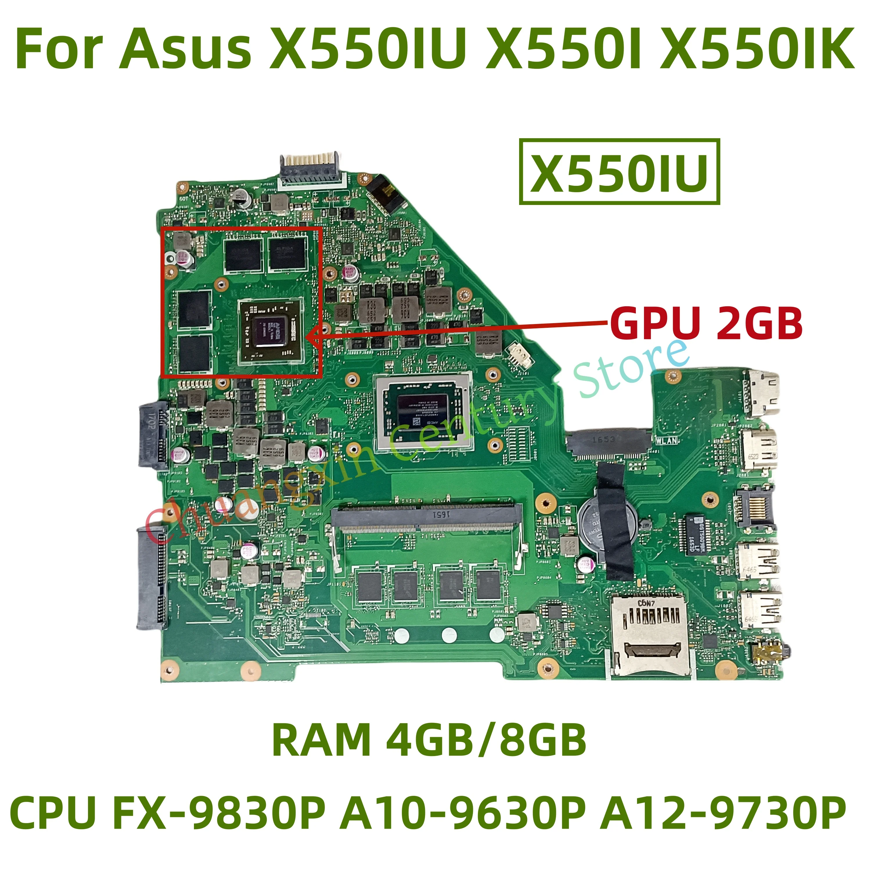

Материнская плата X550IU для ноутбука Asus X550IU X550I X550IK VX50IU с процессором FX-9830P A10-9630P A12-9730P RAM 4 ГБ/8 ГБ графический процессор 2 ГБ