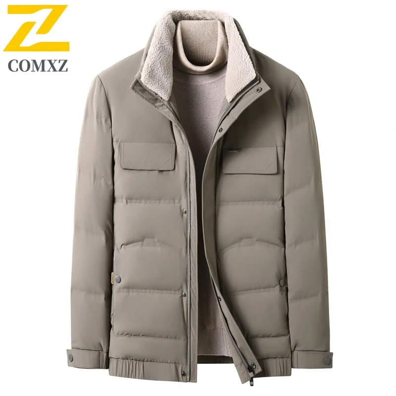 COMXZ Men Short Down Jacket Turndown Collar Outdoor Commuting Office Warm Parka Hiking Travel Cold Protection Autumn Winter Coat