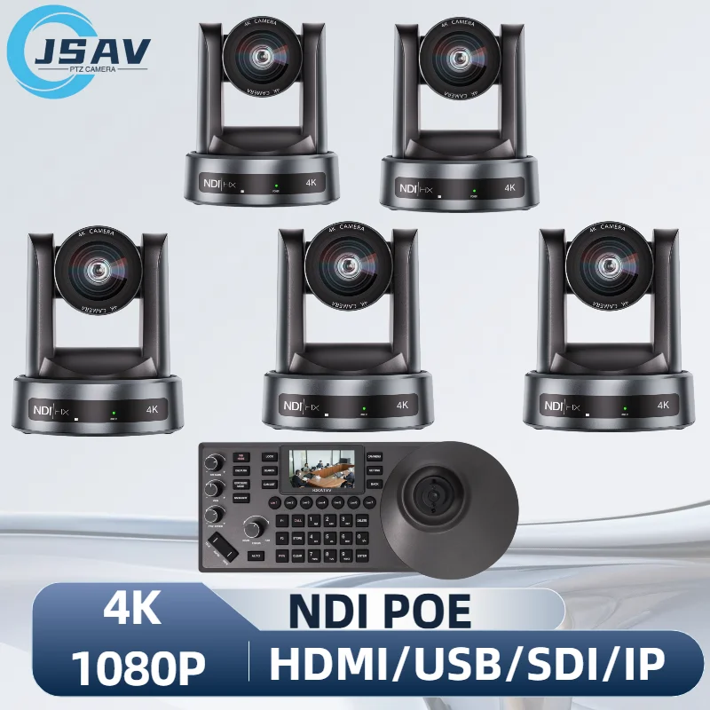 

4K NDI PTZ Камера 20X Оптический Зум SDI/HDMI/USB/RJ45 POE Видео Конференция 1PC Контроллер Клавиатура for Церковь Прямой Эфир Бизнес Встреча JSAV