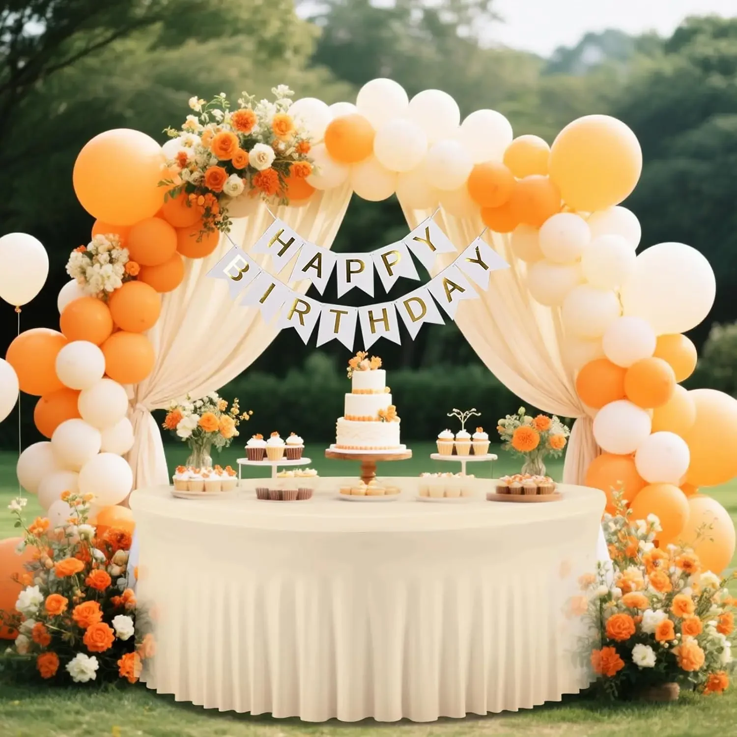 

6FT White Round Spandex Tablecloths Wrinkle Free Table Cover with Skirt for Wedding Party Dining Parties Events Dust-proof