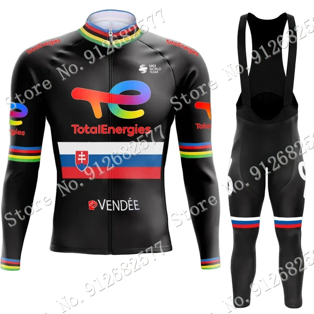 2024 Total New Energies Team Black Slovakia Cycling Jersey Set Men Long Sleeve Clothing Suit MTB Bike Road Pants Bib Maillot